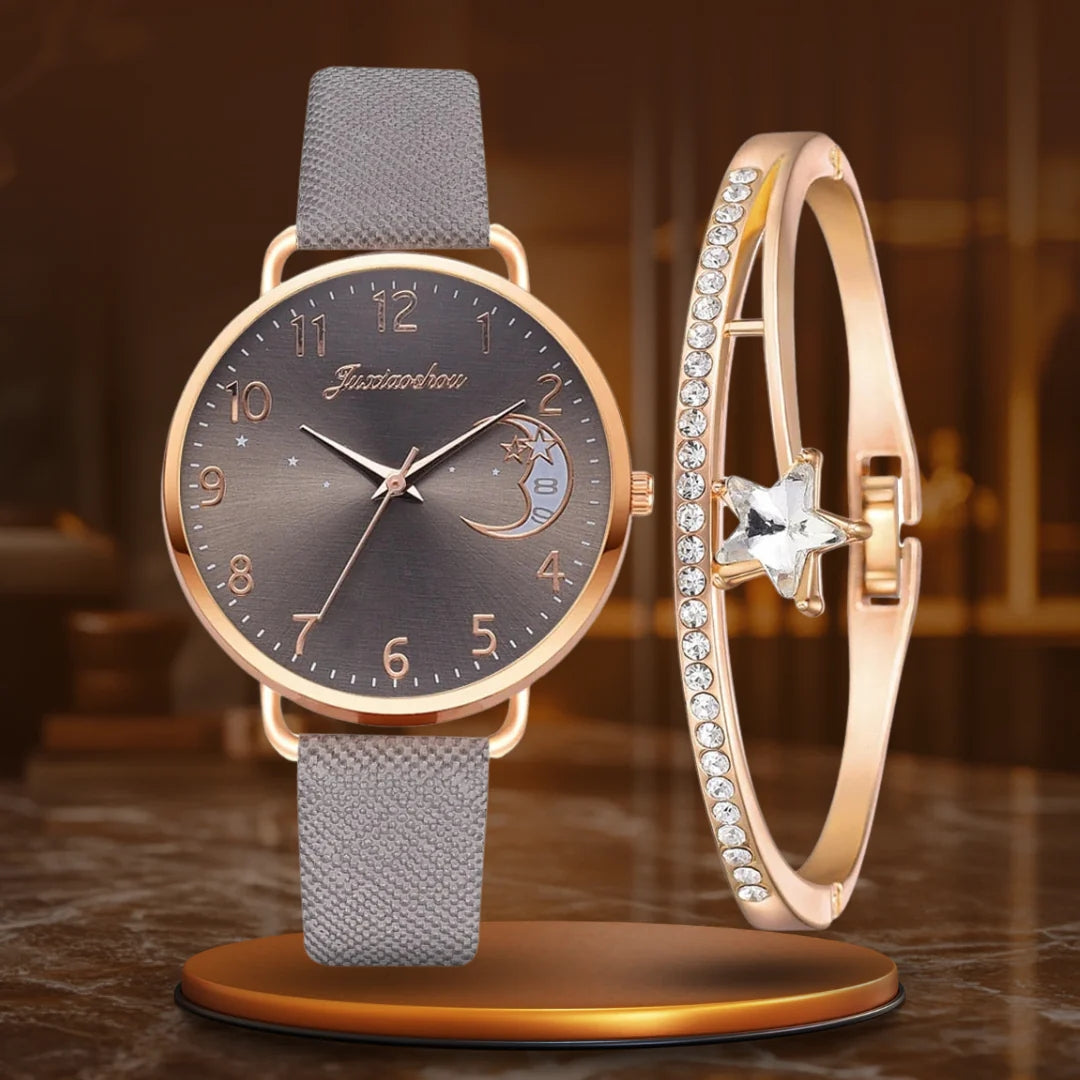 Sæt med ur med månetal og armbånd